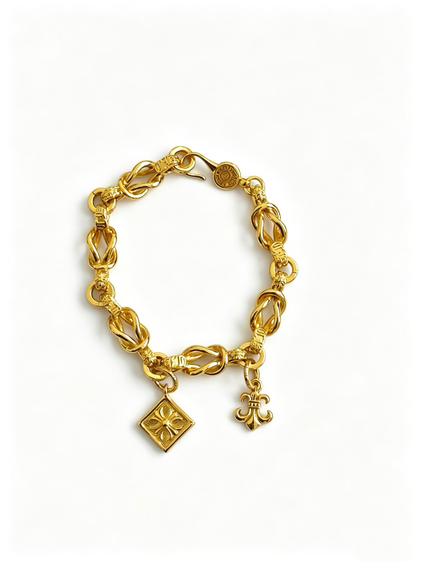 Chrome Hearts Gold-Tone Bracelet with Diamond and Fleur-de-lis Charms